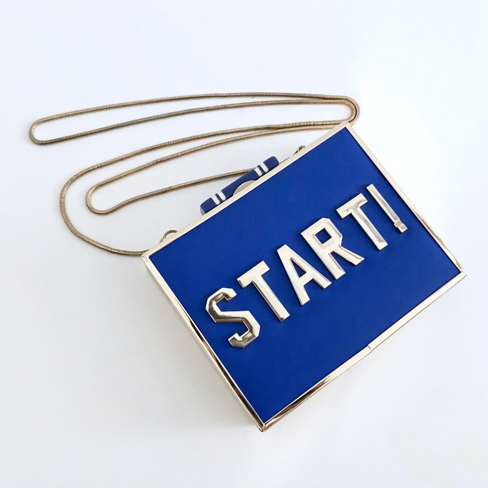 ZARA Start Box Clutch Crossbody Bag Blue Gold - Picture 3 of 8
